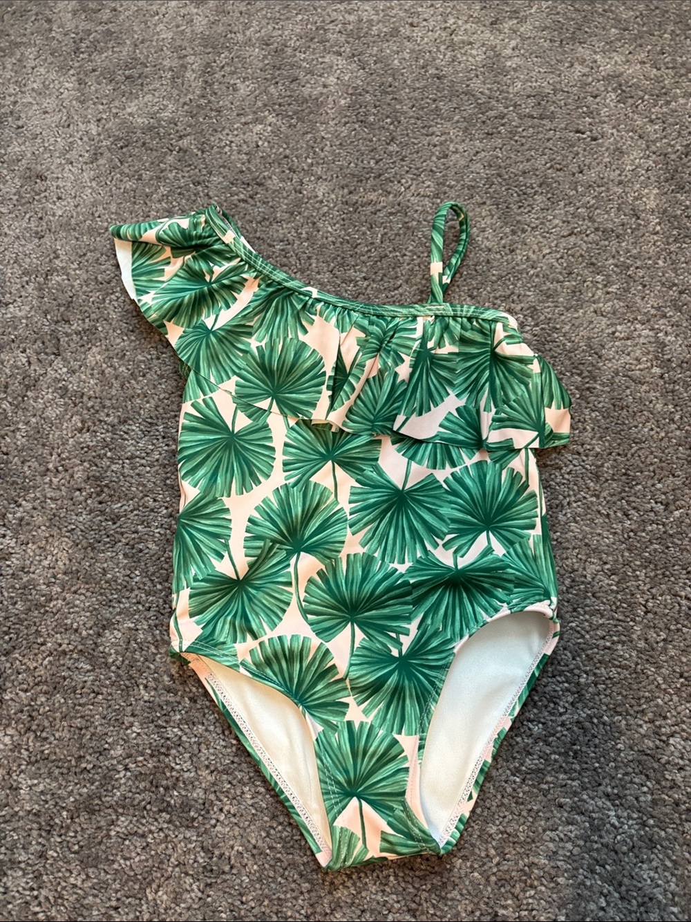 Janie and Jack Green Palm Print One-Shoulder Swimsuit